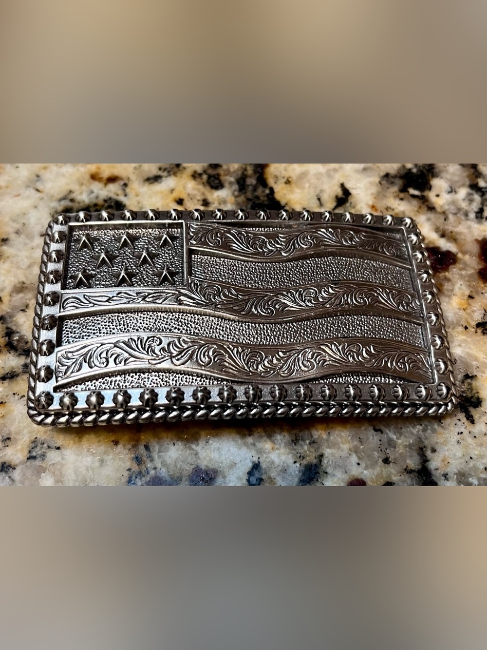 Engraved American Flag Belt Buckle